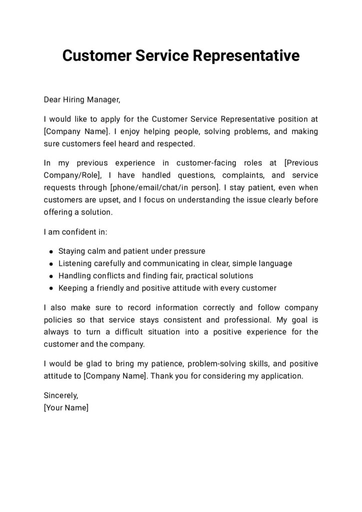 Professional Customer Service Representative Cover Letter Template by CoverForge