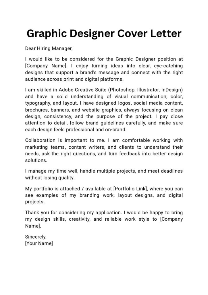 Professional Graphic Designer Cover Letter Template by CoverForge