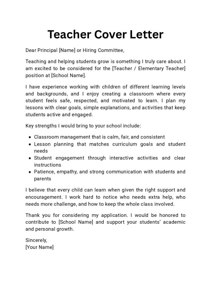 Professional Teacher Cover Letter Template by CoverForge